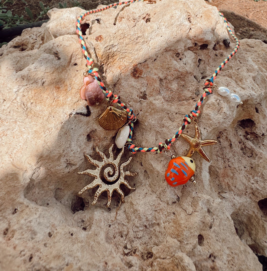 Collar Cadena tela y sol